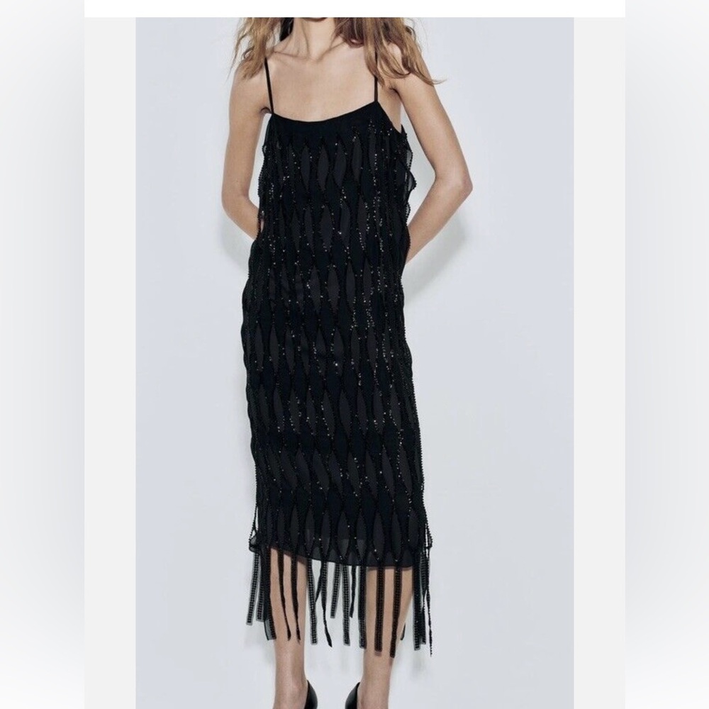 New Zara beaded fringe dress